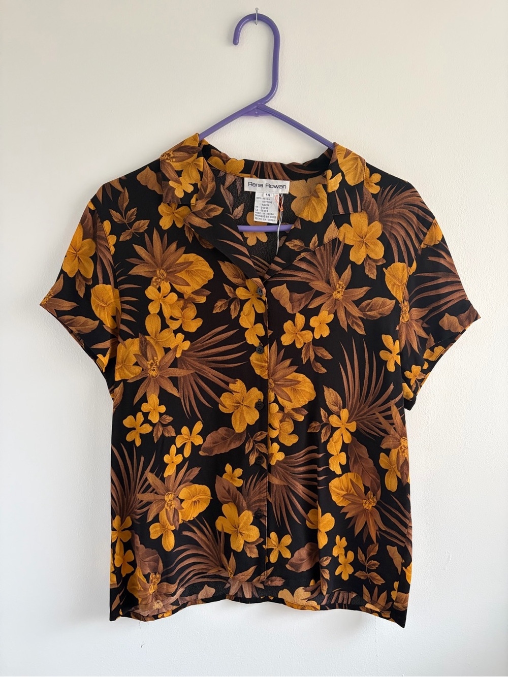 Rena Rowan Black Top with Mustard Floral Print
